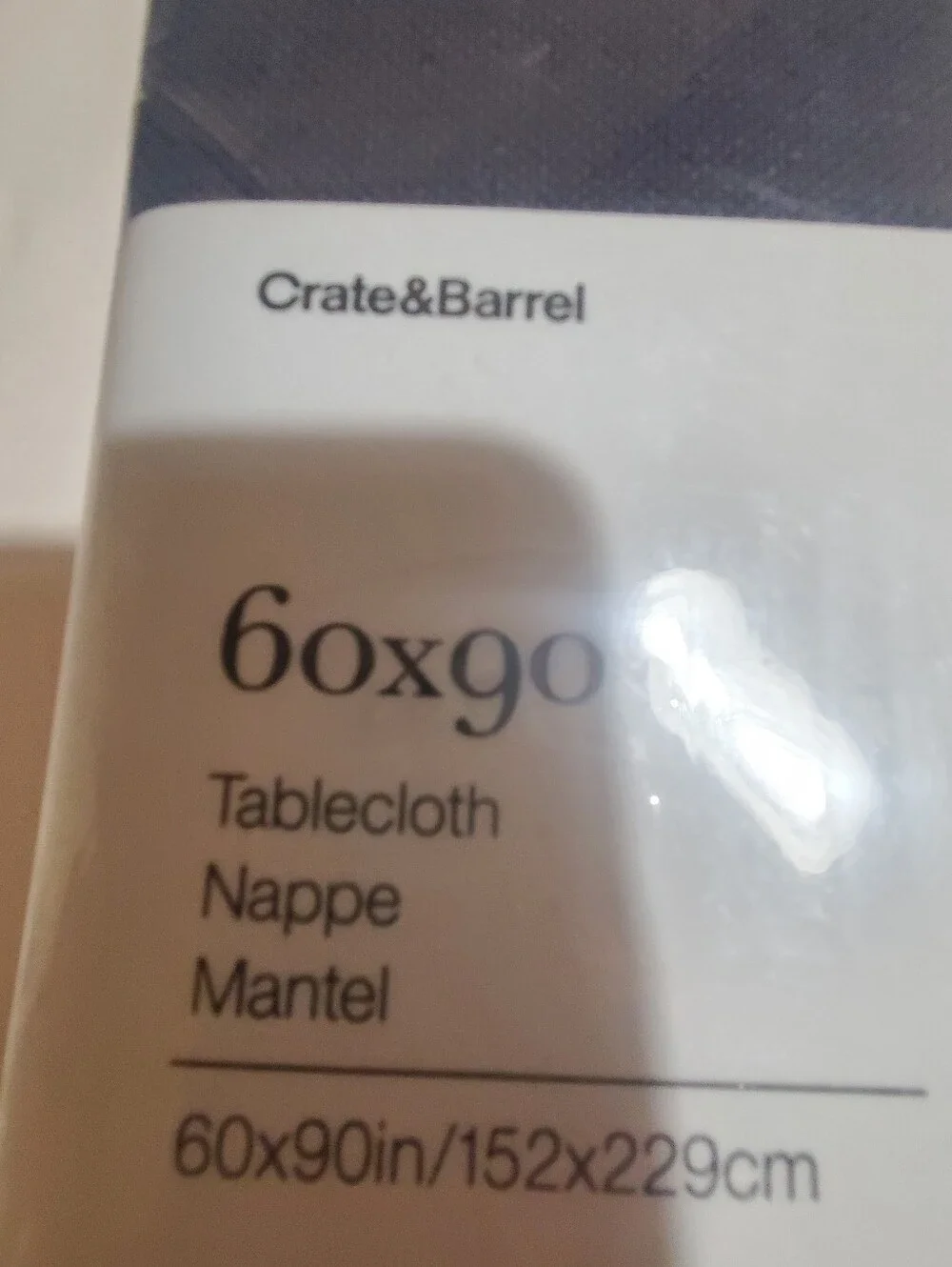 CRATE & BARREL 60X90 TABLECLOTH   CRAFT IMDIGO FRINGE . NWT.